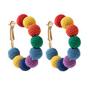Rainbow woven ball hoop earrings